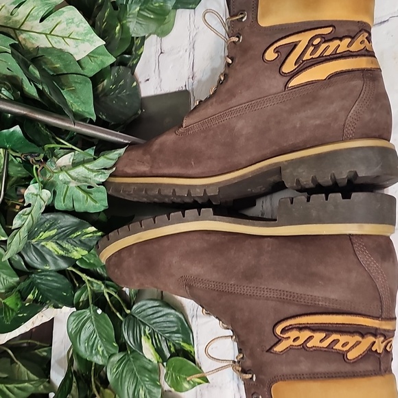 Timberland Heel Stitched Emblem Brown Leather Boots 11M - Picture 5 of 13